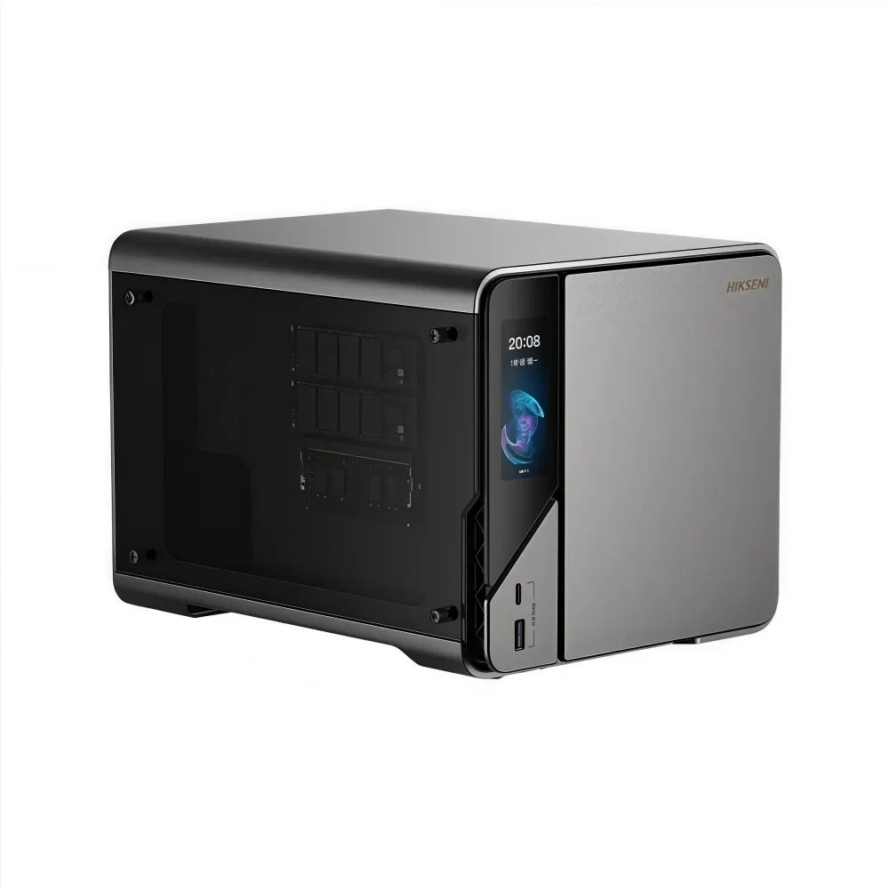 TLF NUOVO Touch Screen N100 Home Mini NAS PC Quad Core 8GB DDR5 Docker Dual Lan 4 Bay SATA HDD NVMe SSD Storage