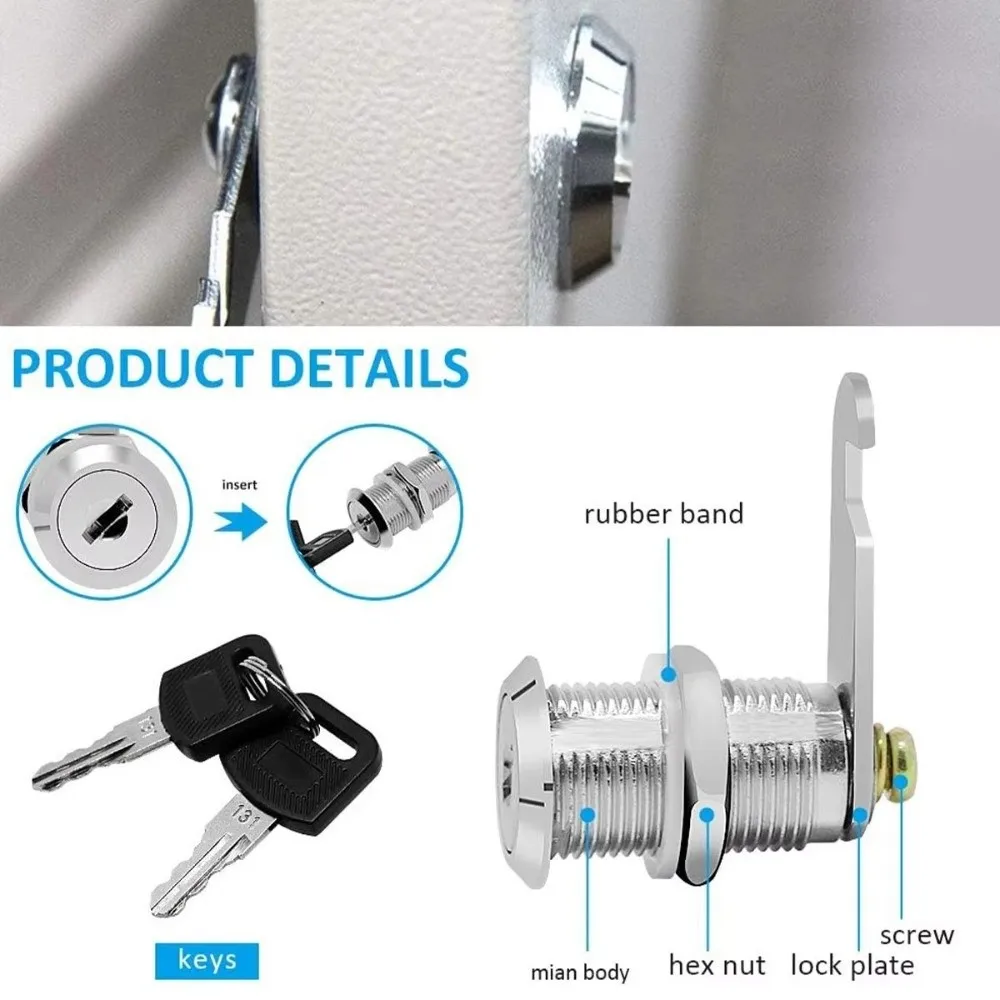 Practical Single Open Cabinet Lock Silver Metal Cabinet Cam Lock with 2 Keys Easy Replacement Drawer Lock Filing Cabinet