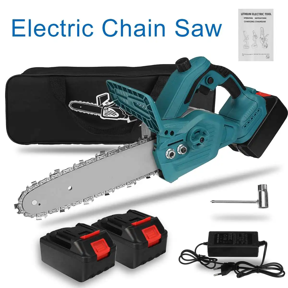 

3000W 10 Inch Electric Saw Chainsaw with 2PC 28900mah Battery Brushless Motor Rechargeable Wood Cutter For Makita 18VBattery