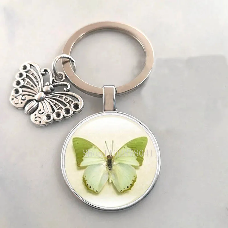 Popular Jewelry Dome Glass Metal Keychain Colorful Butterfly Exquisite Fashion Gift