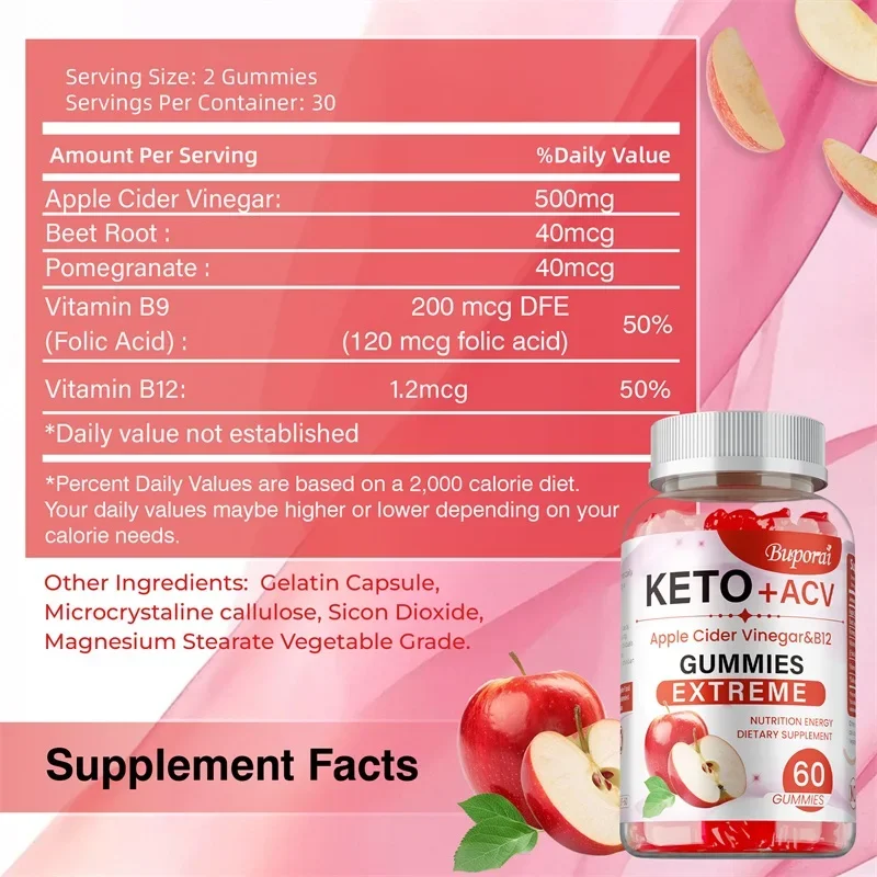 Keto + Apple Cider Vinegar Gummies - Improve Digestion, Improve Metabolism, Burn Fat, Suppress Appetite, Slimming