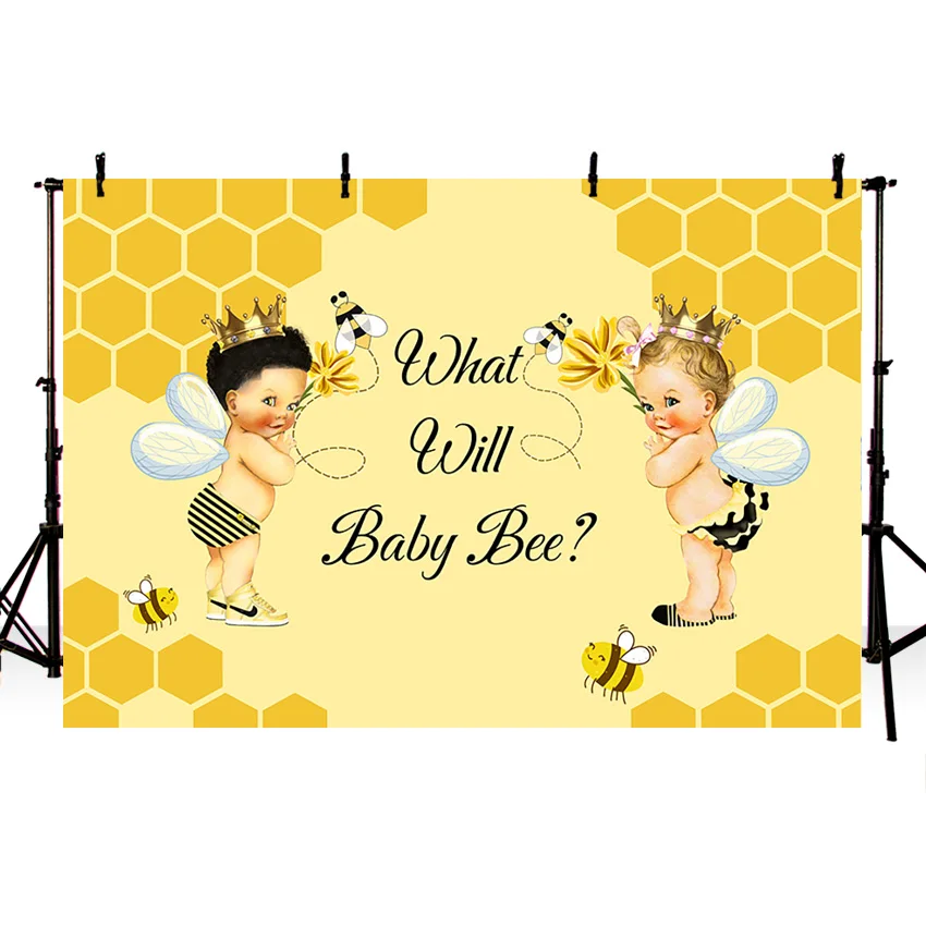 Gender Reveal Backdrop Baby Shower Photography Background Cloth What Will Baby Bee Birthday Poster Party Decoration Photocall