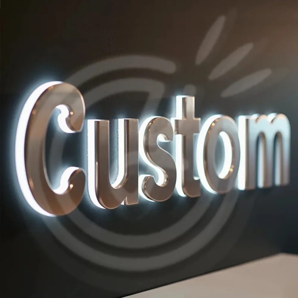 맞춤형 3D 백라이트 문자 간판, 실내외용 금속 LED 조명 회사 비즈니스 간판