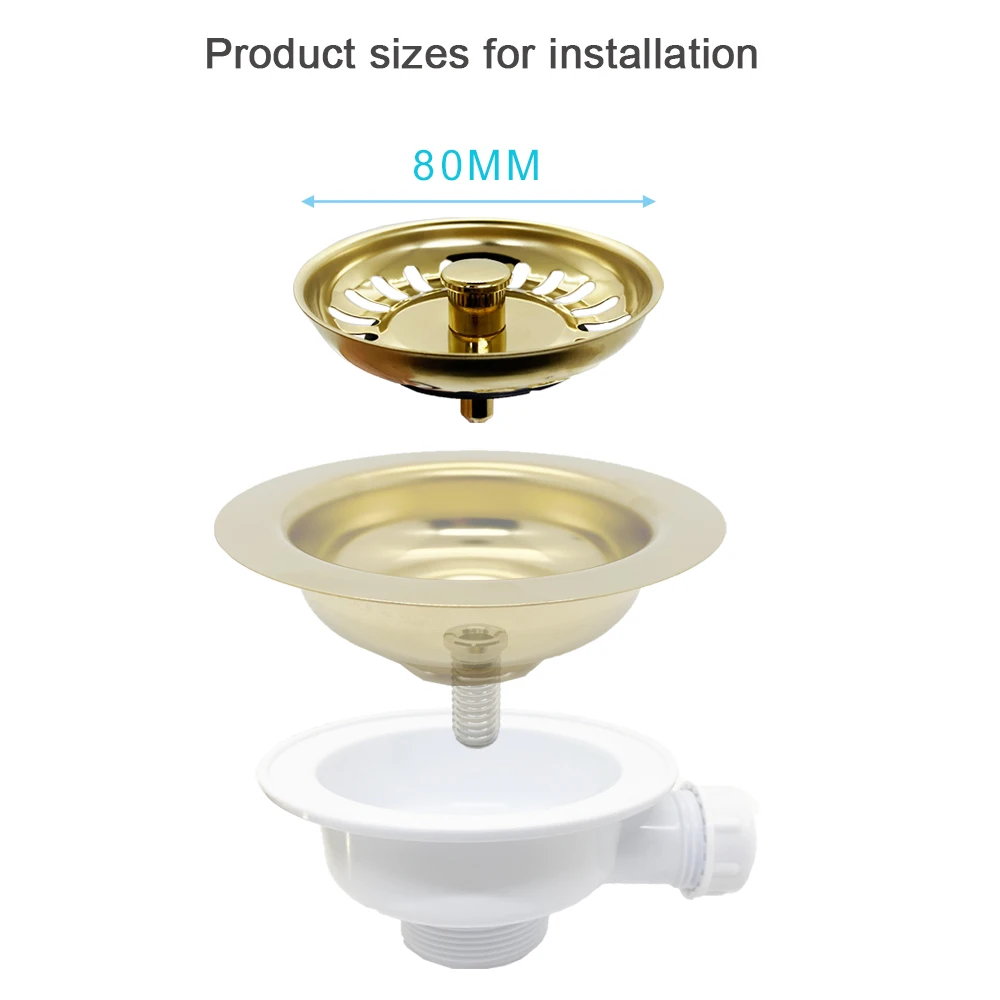 

Golden Kitchen Sink Core Accessory Strainer Drain Basket Filter SUS 304 Durable Kitchen Waste Bowl Kit 114mm Basin Replacement