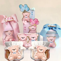 1set Cartoon Bear Paper Hanging Tags Straws for Baby Shower Kids Bear Happy Birthday Party Decorations DIY Gifts Packaging