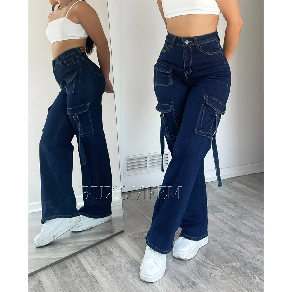 High Waisted Loose Multi-Pocket Cargo Pants Daily Unique Stylish New Women Versatile Simple Denim Pants 2024 Soft Fashion Jeans