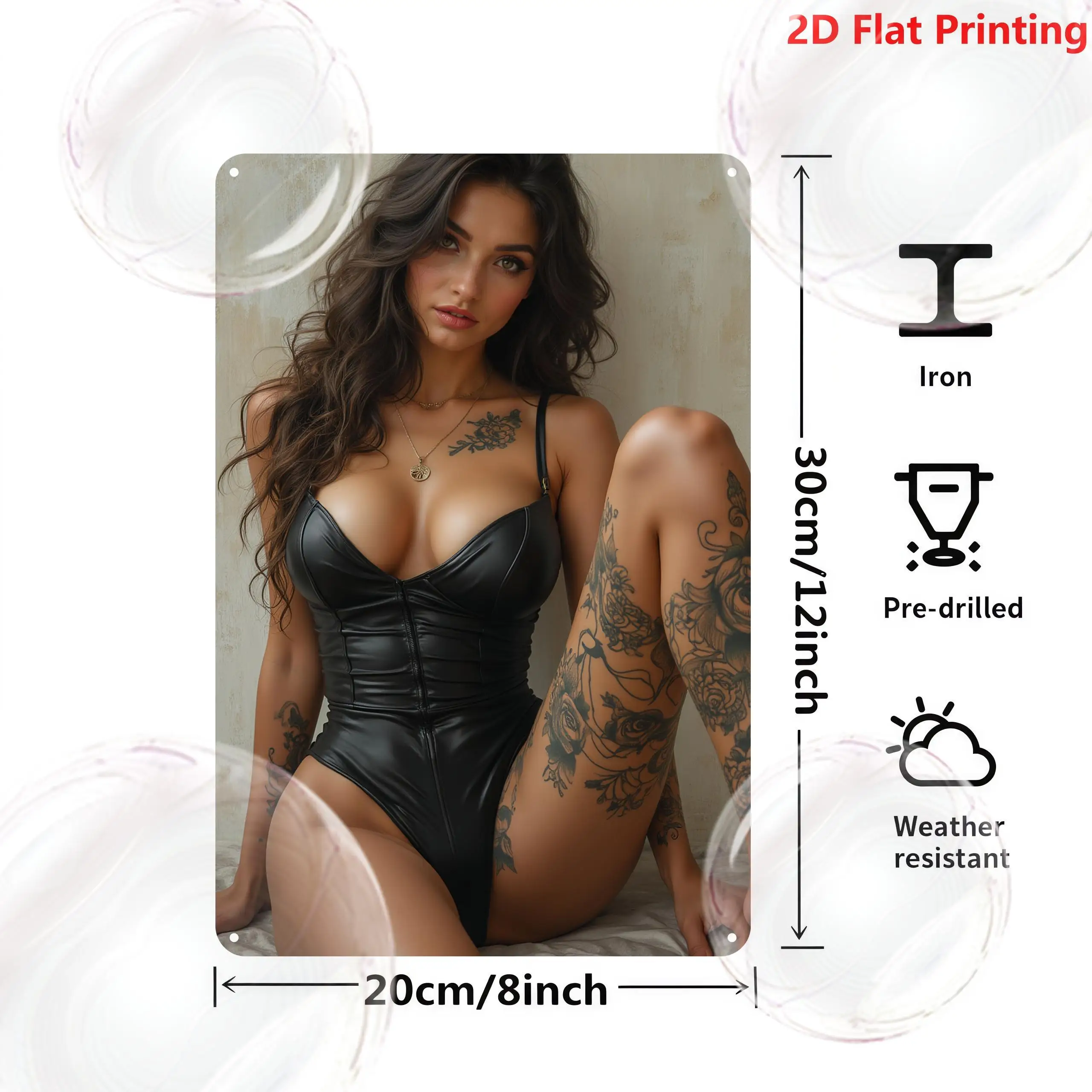 Vintage Metal Wall Art Sign - 8x12 Inch Retro Tattoo Pinup Girl Poster with Pre-Drilled Holes for Bar Cafe Bedroom Office Decor