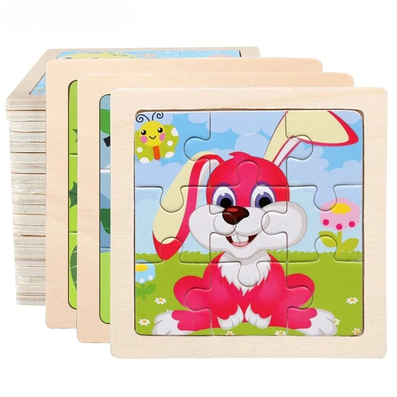 

11cm/4.33in Kids Wooden Jigsaw Puzzle Games Cartoon Animal Vehicle Pattern Children Montessori Educational Toys