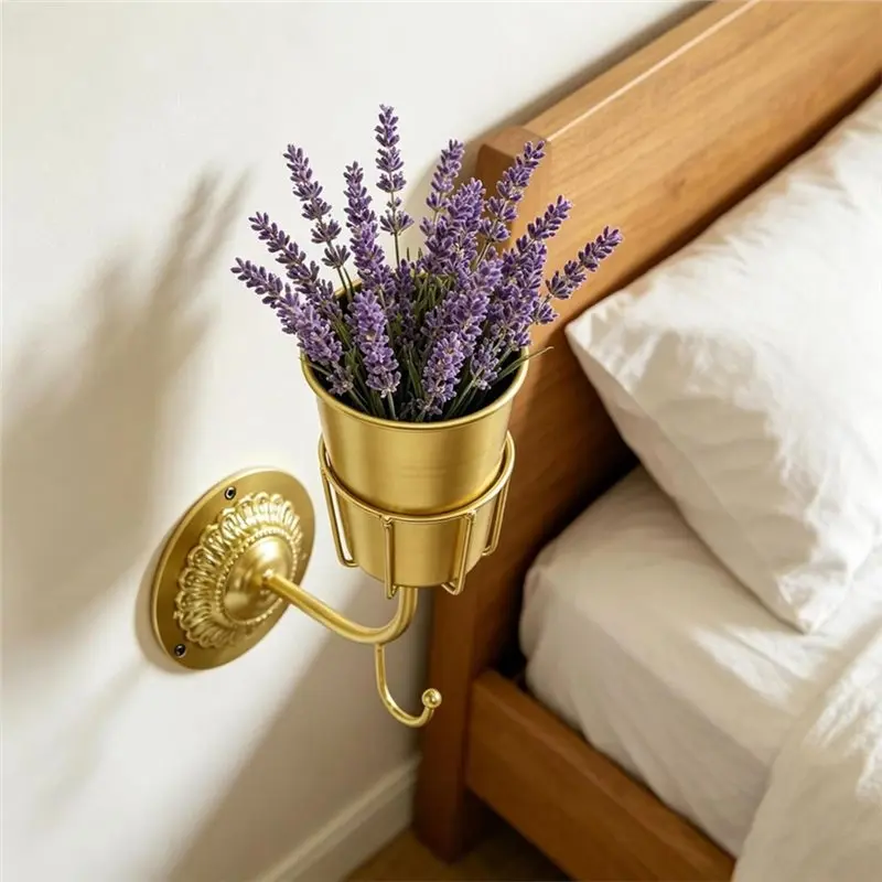 B97A-Gold Wall Vase With Hook, Handmade Opal Wall Flower Vessel, Versatile Organizer For Flowers, Opal Style Decorative Containe