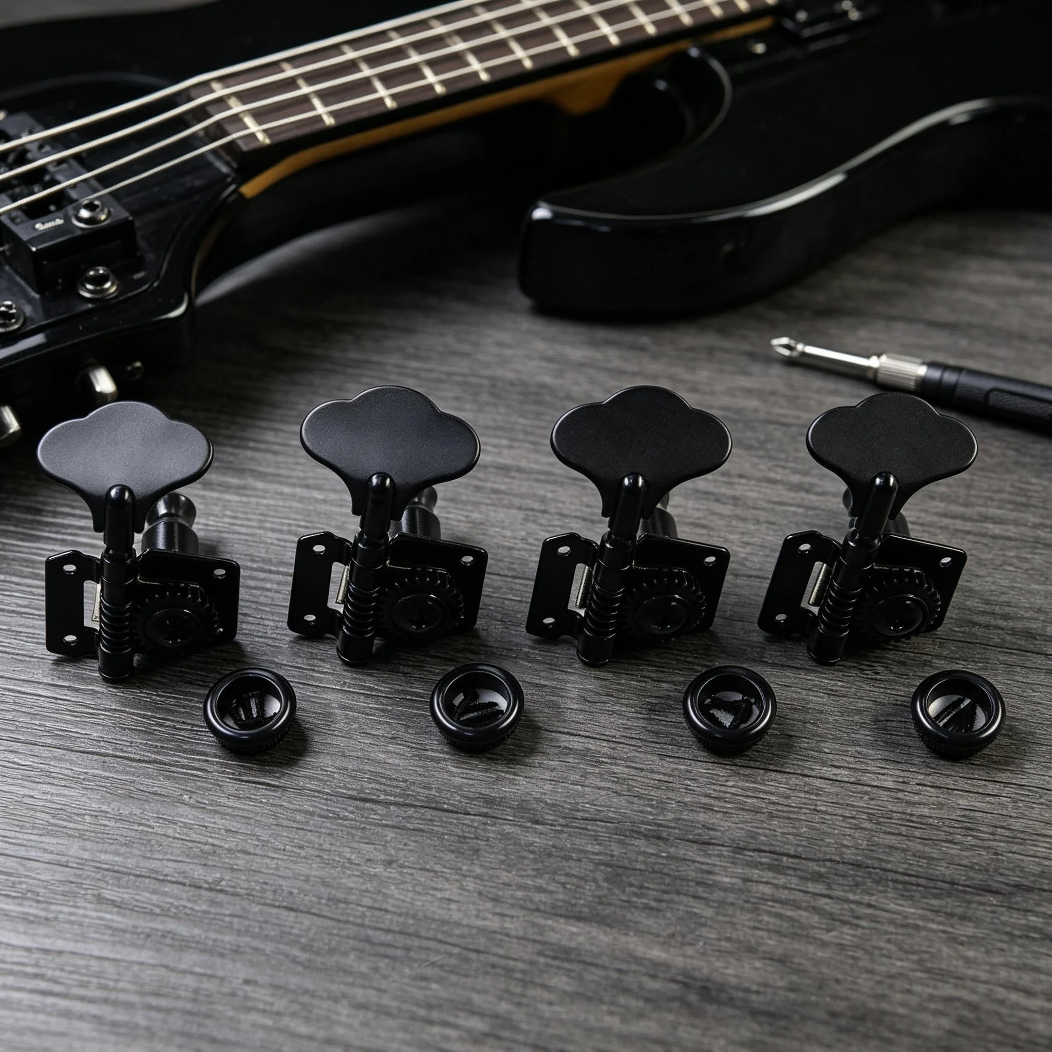 RUKOVA A Set Open Style Electric Bass Tuning Machine Heads Tuners 4R, Available in Golden / Black / Chrome