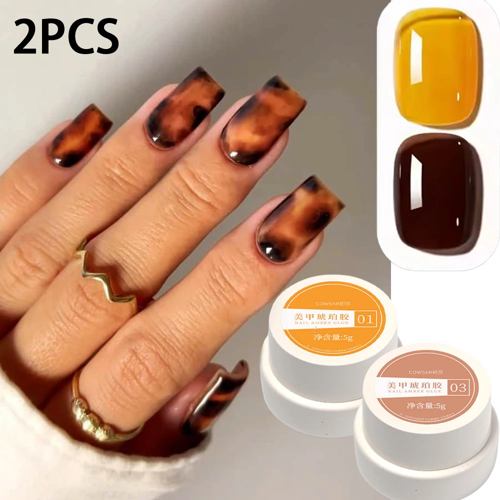 Set bicolore da 2 pezzi da 5 ml, gel per unghie bicolore giallo marrone ambrato, gel per smalto per unghie con guscio di tartaruga Kit gel UV Soak off a lunga durata