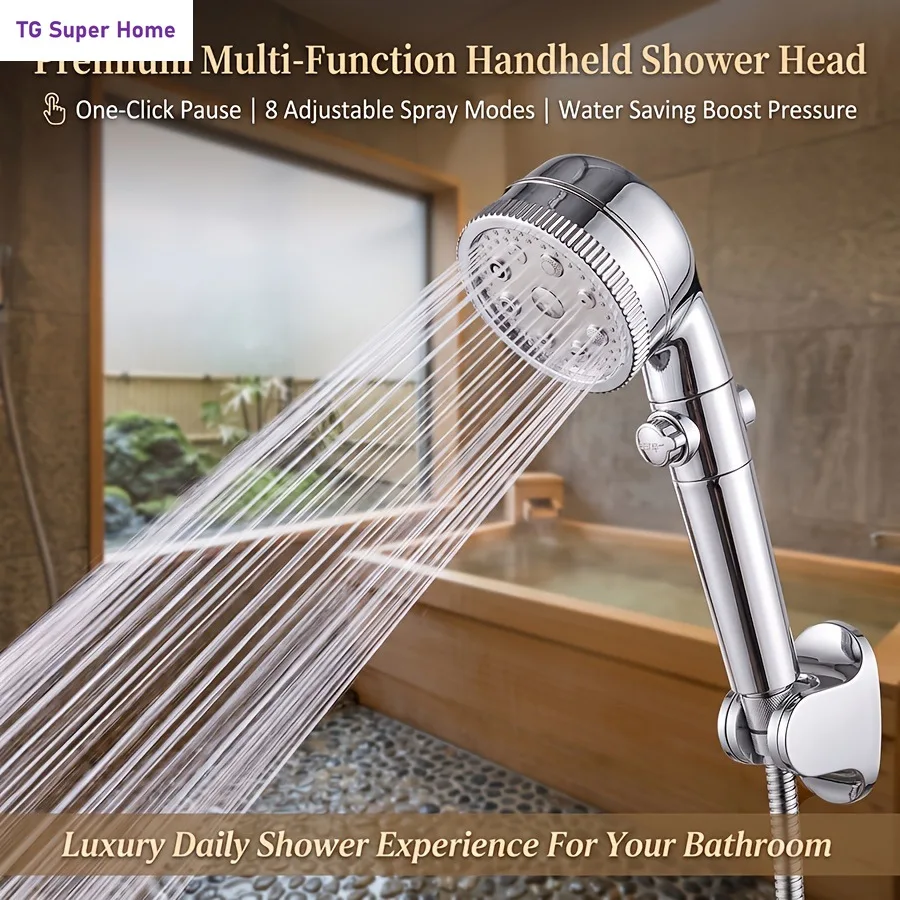 Japanese-style 8-speed adjustable one-click water stop pressurized shower head for bathing
