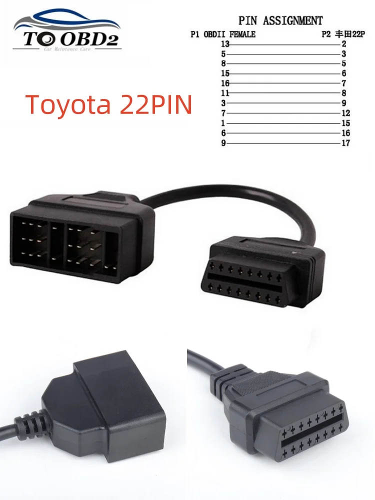 For Toyota 22Pin to OBDII 16Pin Female Connector Adapter Cable DLC Lead For Toyota 22 Pin Female to OBD2 16 Pin Free Shipping
