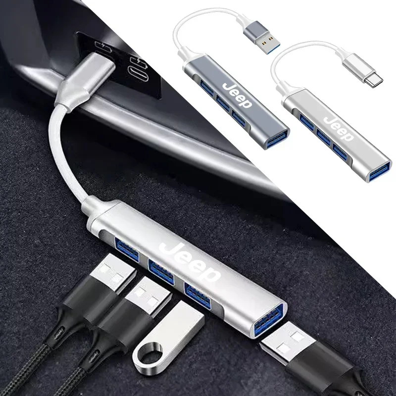 Adaptador de conversão de alta velocidade para carro, 4 portas USB tipo C, acessórios automotivos para Jeep Renegade Patriot Wrangler Cherokee Compass Trail