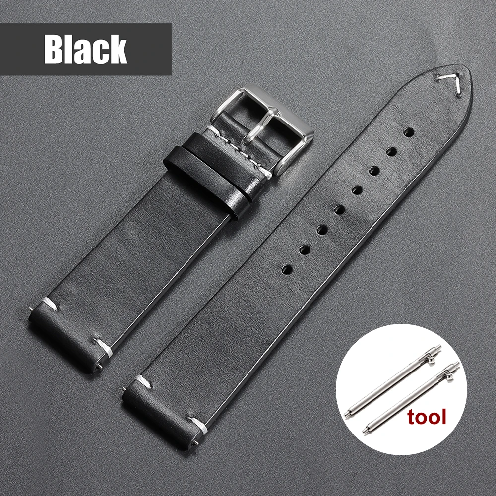 18mm 20mm 22mm Vintage Öl-Wachs-Leder Uhrenarmband 19mm 21mm 24mm Universal Genähtes Rindsleder-Armband für Seiko für Omega Uhrenband