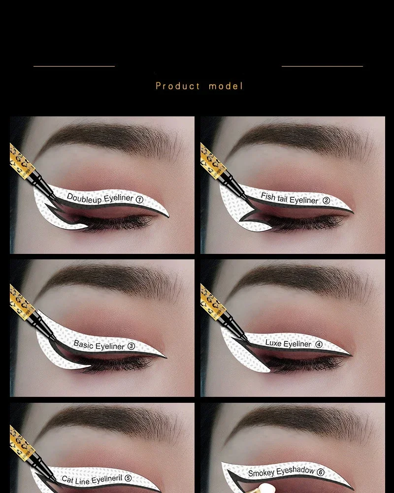 12 stks/zak Oogmake-up Stempels Gevleugelde Eyeliner Stencil Sjabloon Vormgeven Gereedschap Wenkbrauwen Afdrukbare Oogschaduw Sjablonen Tool Stickers