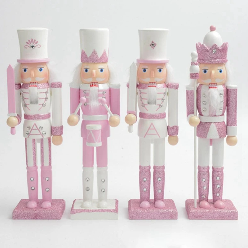 30Cm Pink Wooden Nutcracker Solider Figurine White Hair Rhinestone Inlaid Puppet Nutcracker Soldier Doll Toy Ornament,1 Durable