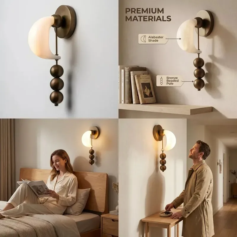 Custom Cream Marble Vintage Brass Beaded LED Wall Light 5 Year Warranty AC 85-265V Family Living Room Bedroom Entrance