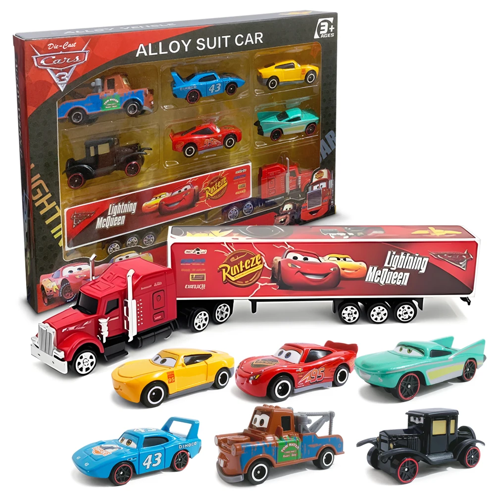 6/7/10 Piezas de Disney Pixar Cars: El Rey, Rayo McQueen, Jackson Storm, Cruz Ramirez, Lizzie, Sheriff, Mater, Mack - Coches de Juguete de Aleación