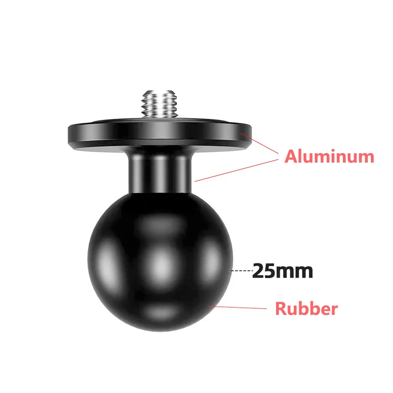 Adaptor Kepala Dudukan Bola RAM Aluminium 1 "dengan 1/4" Berulir untuk Lengan Soket Ganda untuk Kamera Aksi Insta360 GoPro DJI OSMO