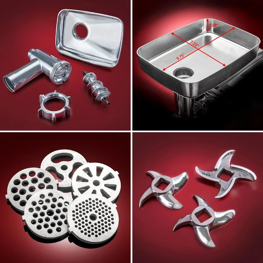 Turboforce HD Heavy Duty 3500 Series 5in1 Penggiling Daging Listrik Stainless Steel untuk Penggunaan Rumah Tangga dengan Pembuat Sosis dan Kubbe 5