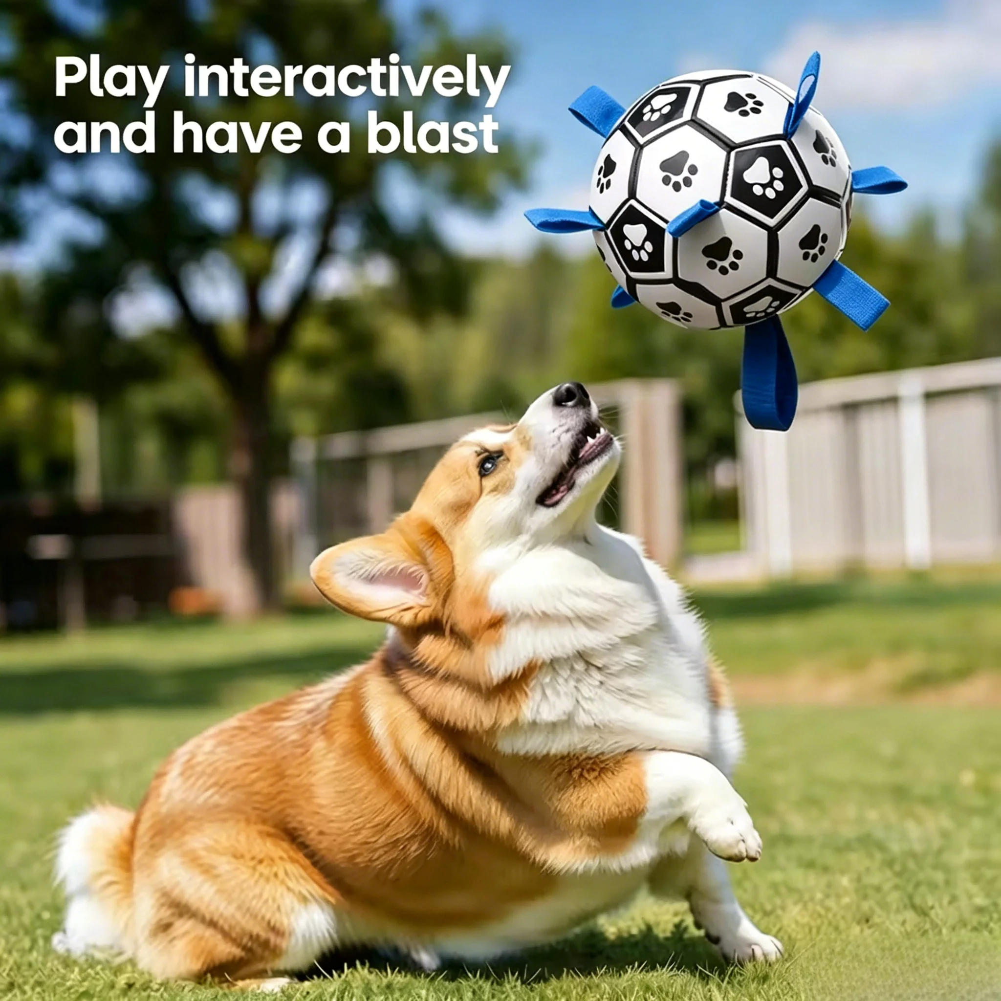 Dog Soccer Ball with Grab Tabs, Interactive Durable Floating Toy for Aggressive Chewers, Outdoor Puppy Teeth Cleaning Chew Toy