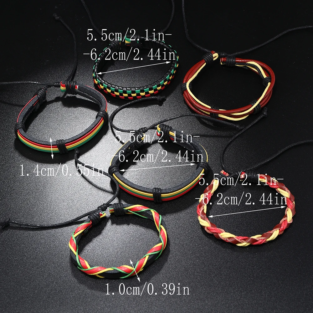 Red yellow green colored leather woven bracelet flag color jewelry