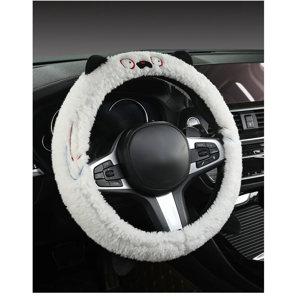 Plush Car Steering Wheel Cover Cartoon Cute Steering Wheel Cover Winter Warm And Comfortable Steering Wheel Cover For 38cm Car