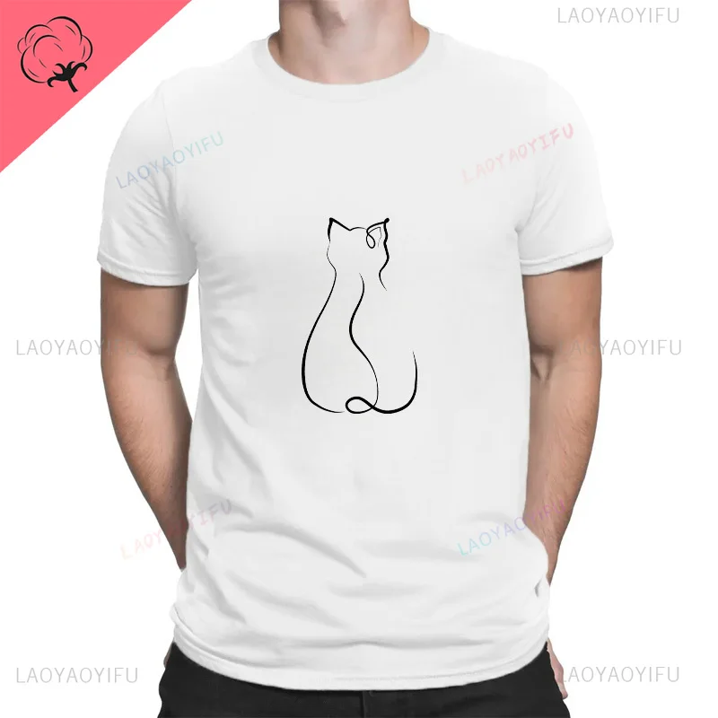 2024 Summer Harajuku Fashion Street wear casual cat line print for men and women universal round neck short-sleeved T-shirt