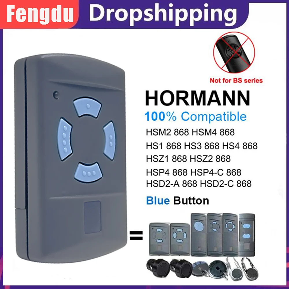 

868mhz Remote Control 4 Buttons Replacement Fixed code HORMANN HSM2 HSM4 HSE2 HSE4 HSZ1 868 Garage Door Command Gate Opener