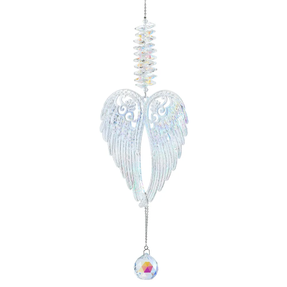 K9 45cm Crystal Angel's Wing Glass pendant Wind chime Windows bedroom Hanging decorative light sun catcher spiritual accessories
