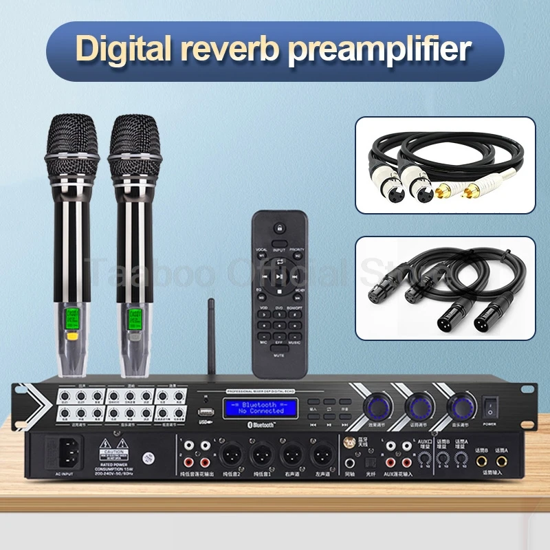 Professional Reverb Effector Bluetooth Digital Reverb Preamplifier Karaoke Stage DJ with microphone Mixer for Family Singing KTV