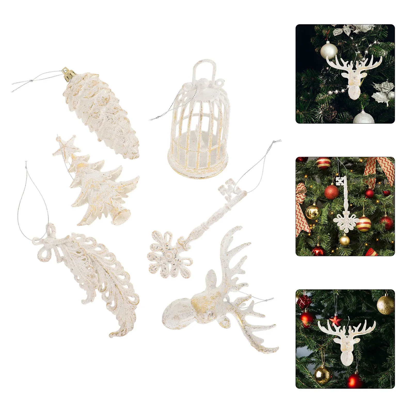 

6 Pcs Cone Decorations Vintage Pine Needle Hanging Ornaments Christmas Tree Balls