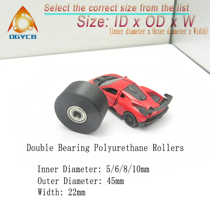 

1pcs Polyurethane Coated Pulley 6x45x22 PUT62645-22 Double Bearing PU Guide Wheel 6*45*22 Rubber Unpowered Roller 45mm