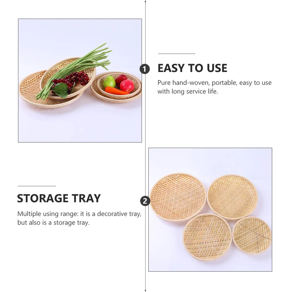 

3pcs Fruit Bamboo Woven Storage Plate Household Tray Handmade Decorative Portable Coffee Table Candy Platter for Home