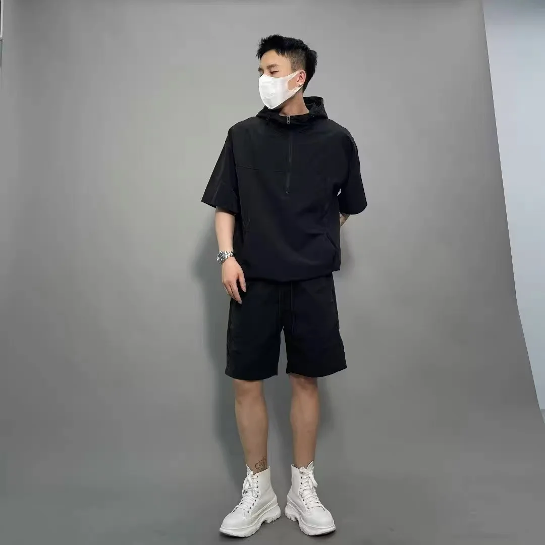 

Summer Men's Japanese Sle ort Sve Hoodie And orts Set Lightweight Casual Loose Outer irt Thin Hoodie Sweatirt