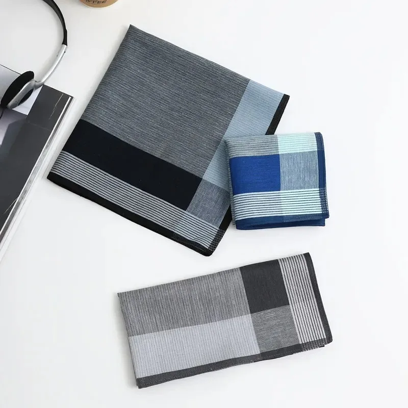 3 Packs Soft Cotton Yarn-Dyed Plaid Handkerchiefs Men Sweat-Wipe Handkerchiefs Gentleman Pocket Squares Gift