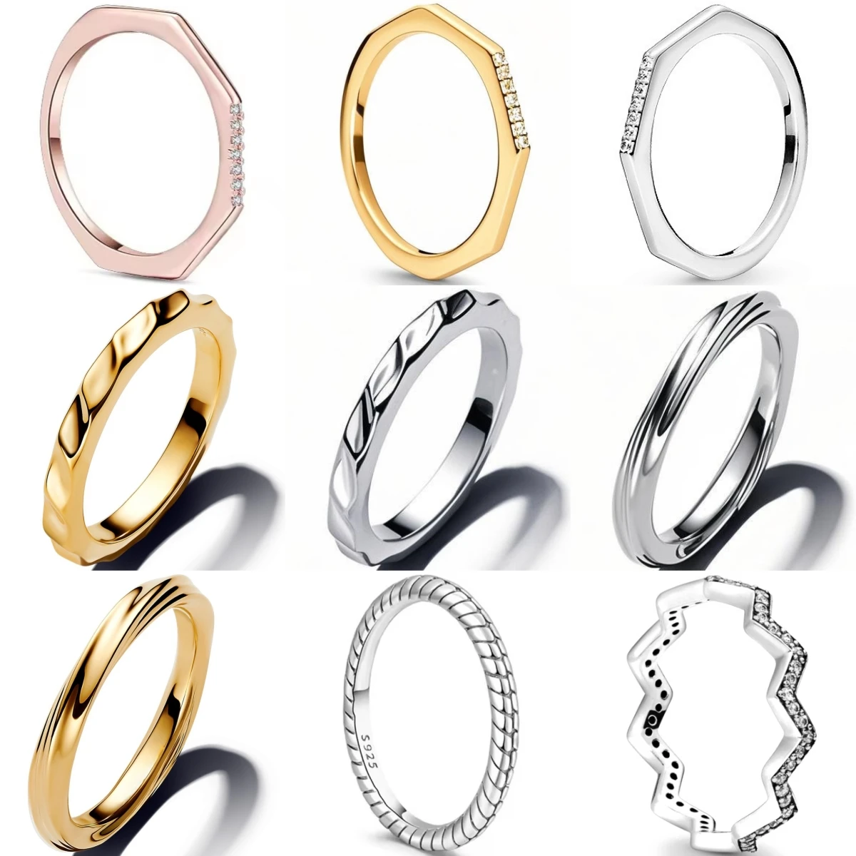 New 925 Sterling Silver Wavy Pattern Octagonal Rings Size 6 7 8 9 Fashion Fine Jewelry For Women Girl Festival Gift