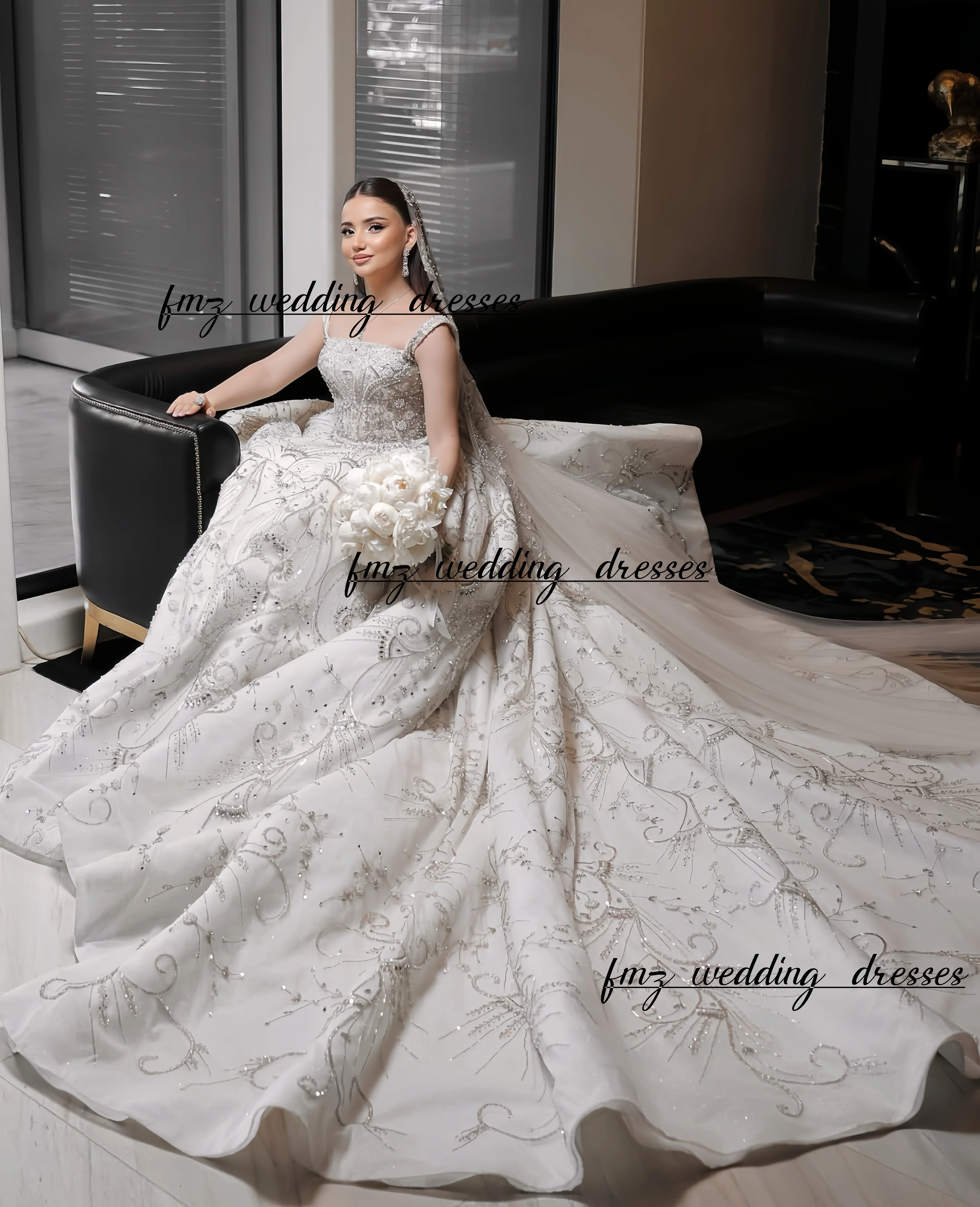 

Customized square collar sleeveless beaded luxury wedding dress vestidos de novia amanda novias amanda novias official