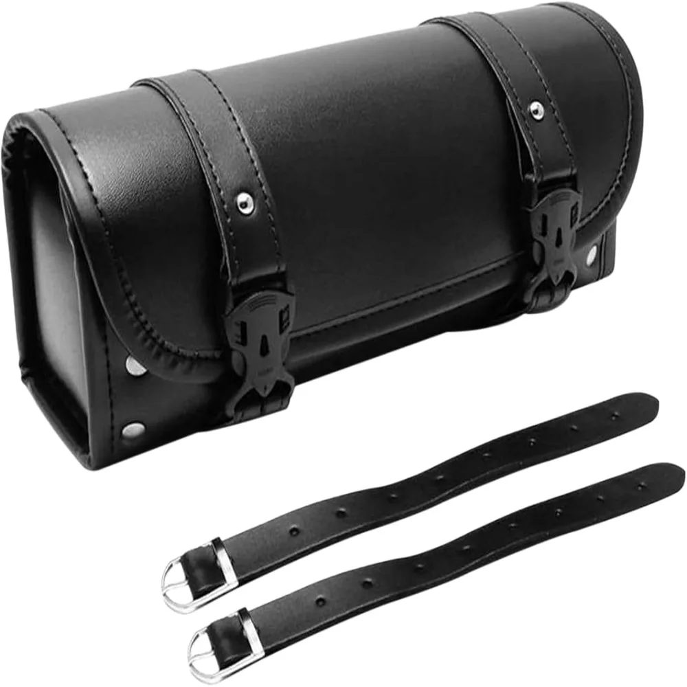 Adjustable Straps Motorcycle Tool Bag PU Leather Waterproof Handlebar Storage Bag Roll Pouch Bag For Storing Gloves Sunglasses