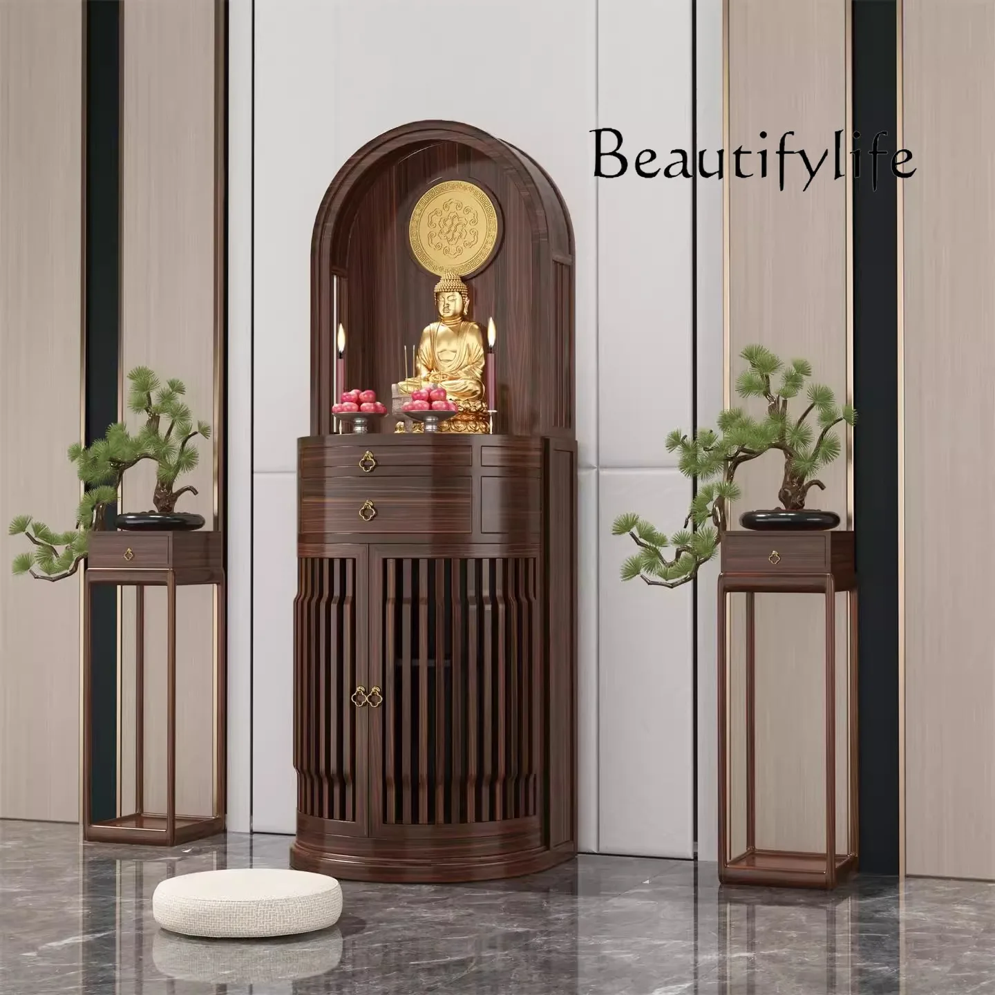 مزار بوذي صيني جديد يقدم طاولة خزانة عمودية منزلية إله الثروة من الخشب الصلب Guanyin Bodhisattva offeri #3