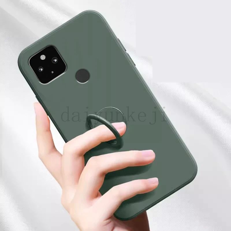 Liquid Silicone Cover For Google Pixel 5 4 3 Pixel 5A 4A 3A XL 4G 5G Phone Case Soft Protetive with Ring Holder Lanyard Funda