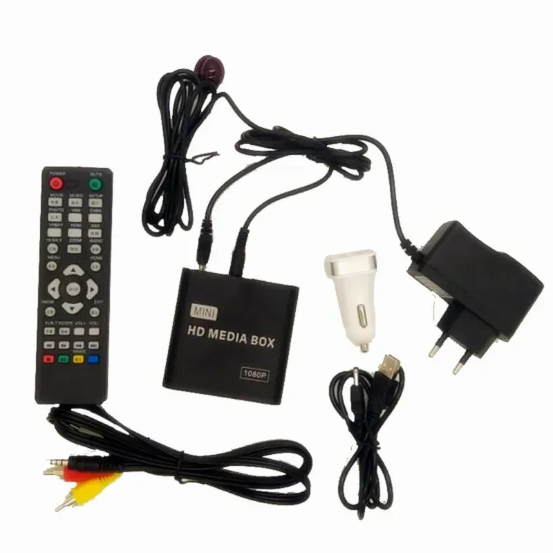 HD 1080P Mini Media Player For Car Center HDD U Disk MultiMedia Player With Car Charger IR Extender Support AV MMC SD Card Play