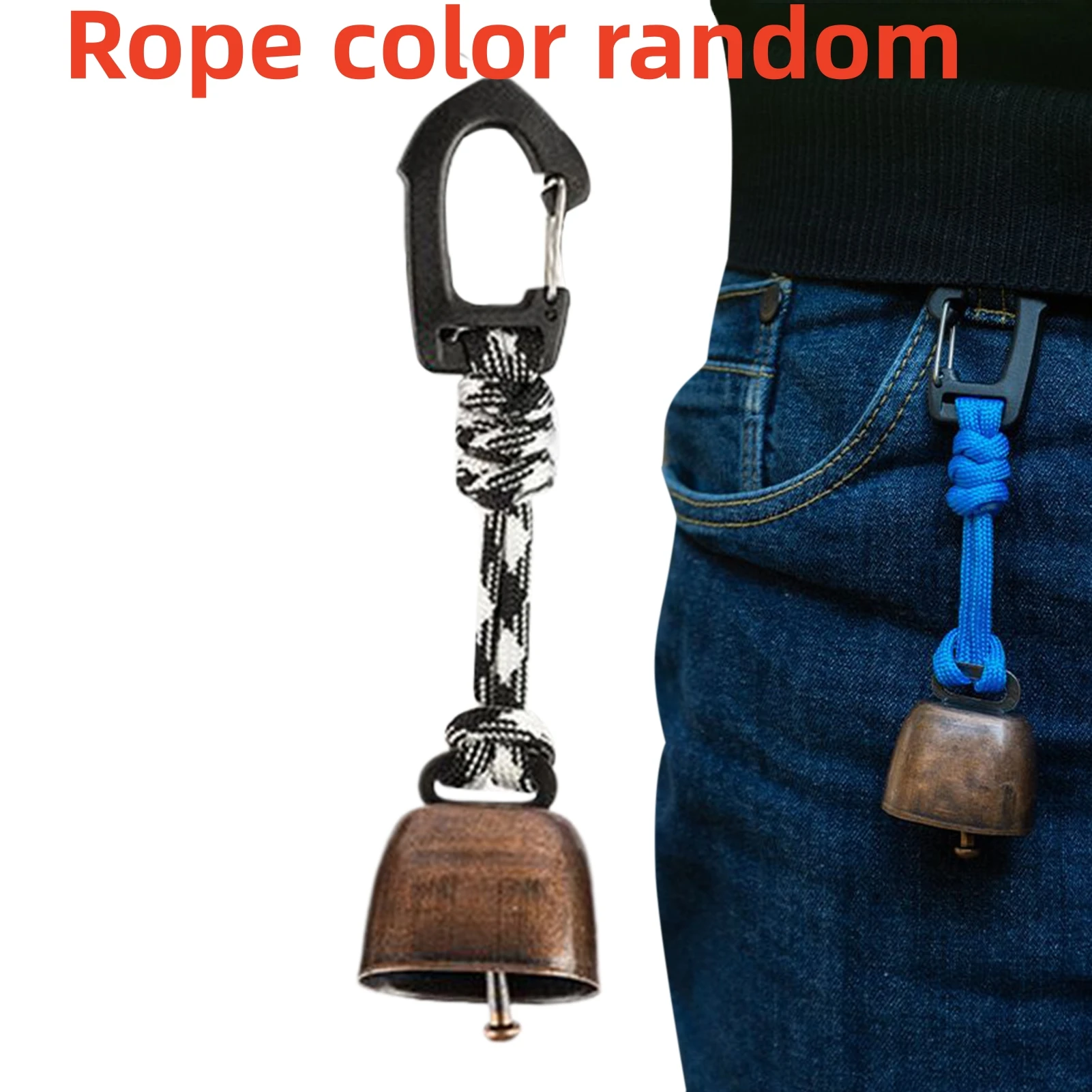 Bear Bell for Hiking Camping Loud Cast Iron Cowbell with Hand Braided Lanyard Anti-Lost Keychain for Backpacking color random