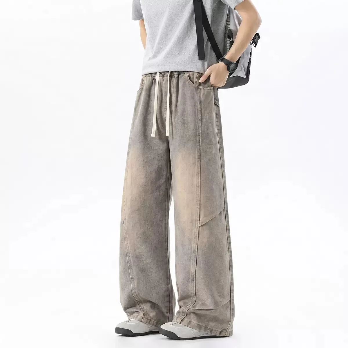 Spring and Autumn New Fashion Solid Color American Retro Straight Leg Workwear Jeans Men's Casual Loose Sports Plus Size Jeans