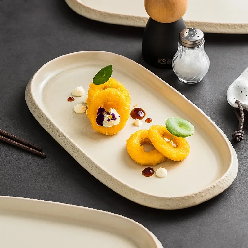 Elliptical Ceramic Plate, Fish Plate, Household Dessert Plates, Specialty Restaurant Tableware, Kitchen, Irregular Sashimi Plate