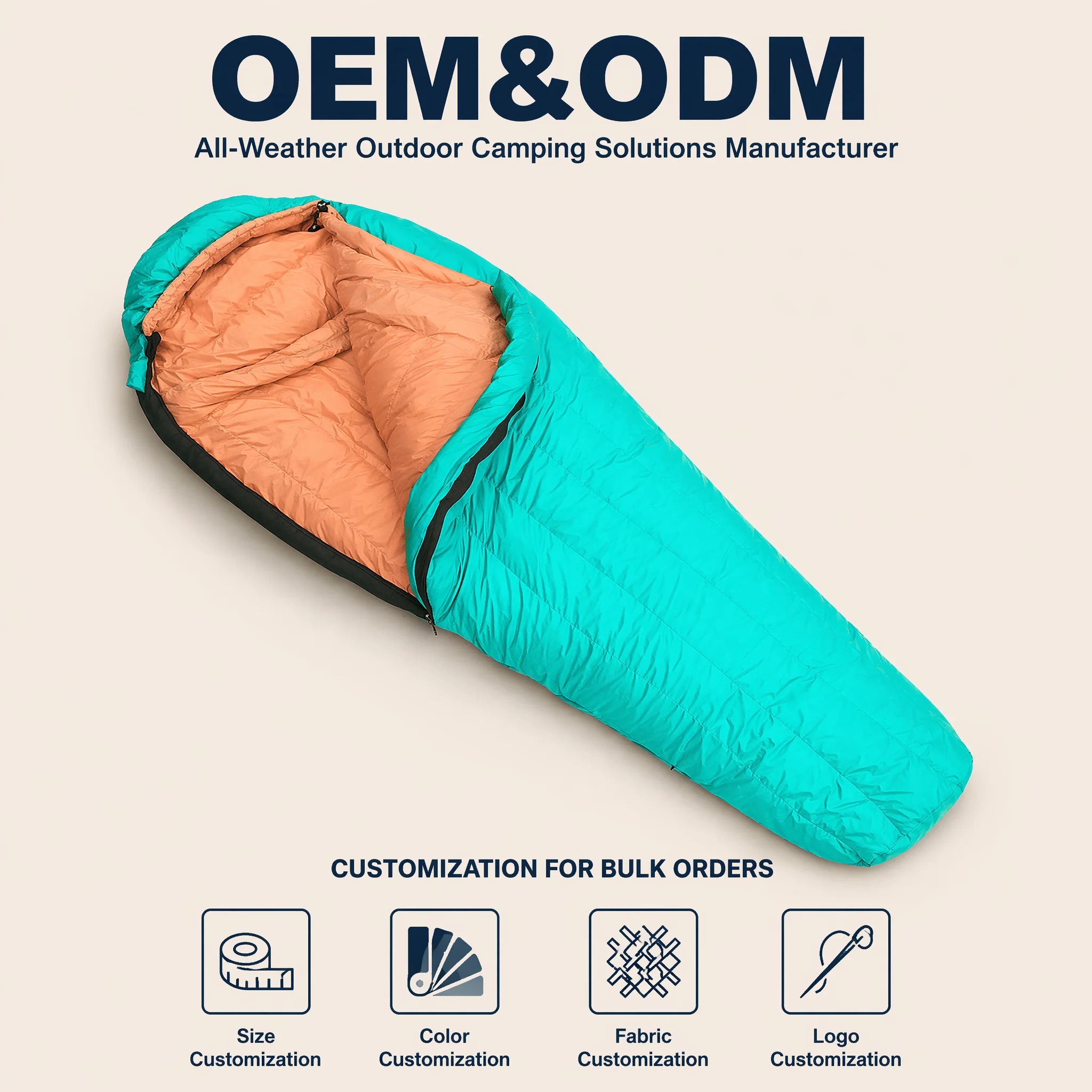 Customizable Envelope-style Mummy-like Sleeping Bag for Adults Premium Duck Nylon Warm for Sub-Zero Camping Mountaineering Snowy