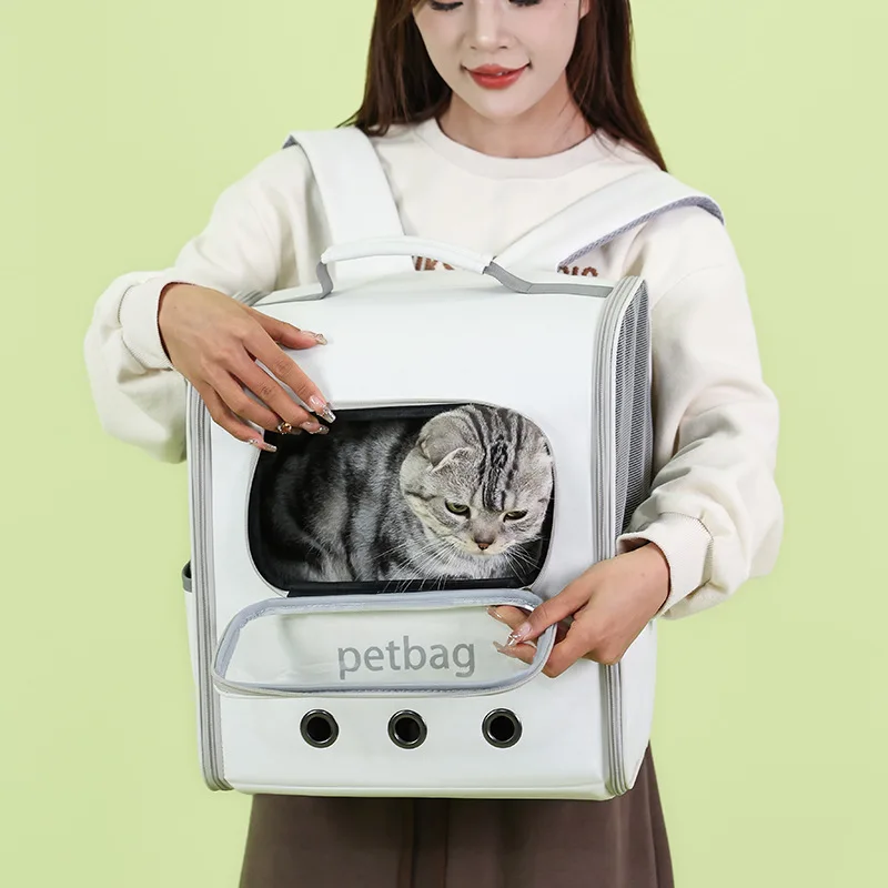 Large Capacity Portable Cat Backpack, Expandable with Transparent Window, Pet Bag for Outdoor Travel, Cat Backpack and Cat Cage