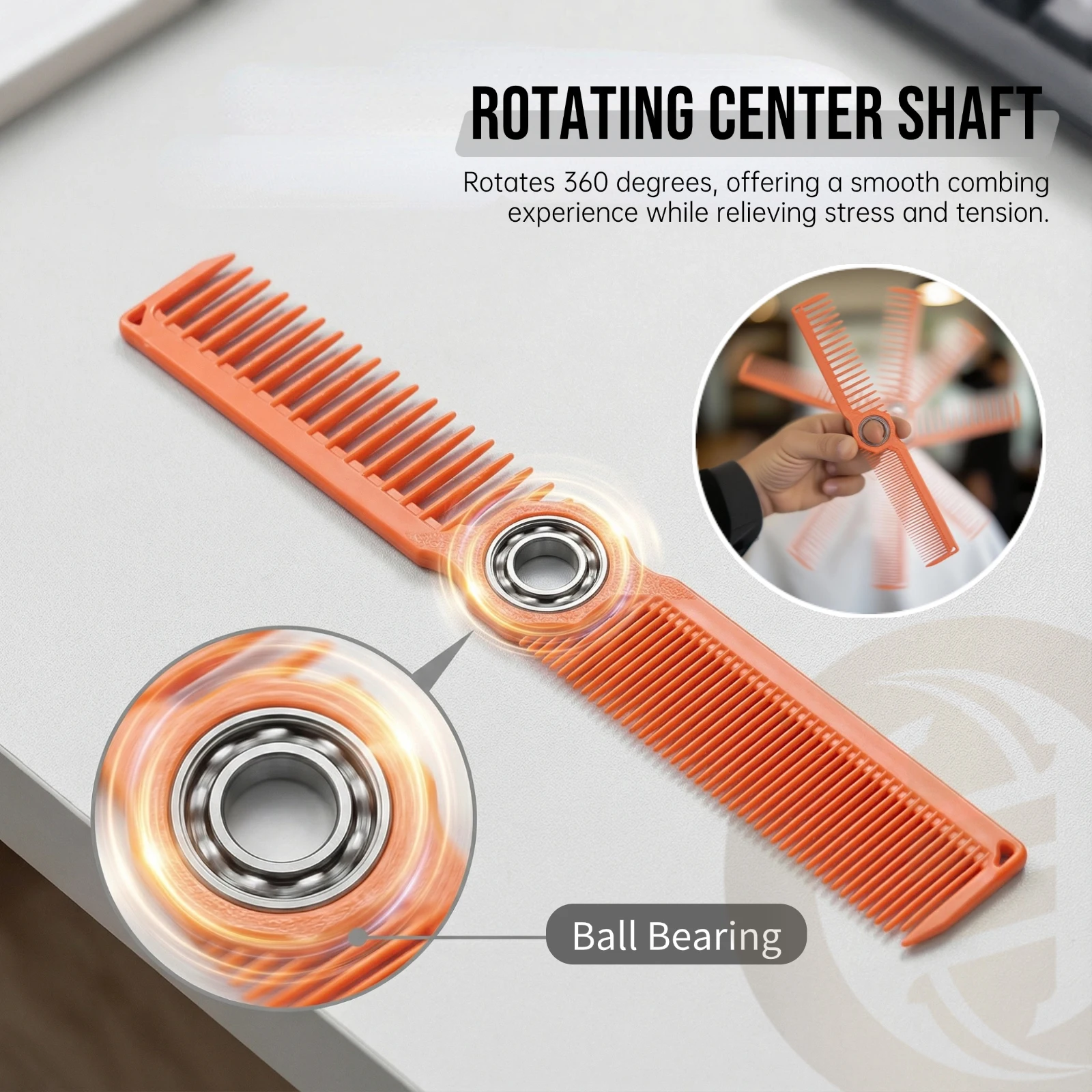 3-teiliges Profi-Friseurwerkzeug-Set: Doppelseitige rotierende Haarschneidekämme, antistatische Fade-Kämme, rotierende Haarreinigungsbürste für Styling – Detail 4