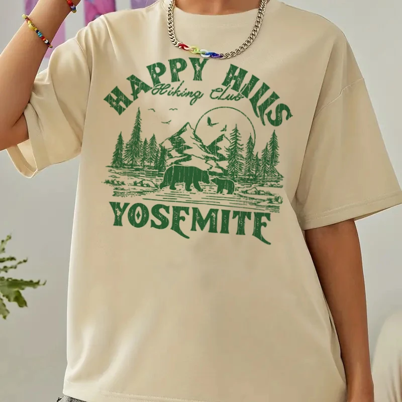 Yosemite Mountain Hiking T-Shirts Loose Short Sleeve National Park Adventure Camping Graphic T Shirts Women Vintage Boho Tee Top